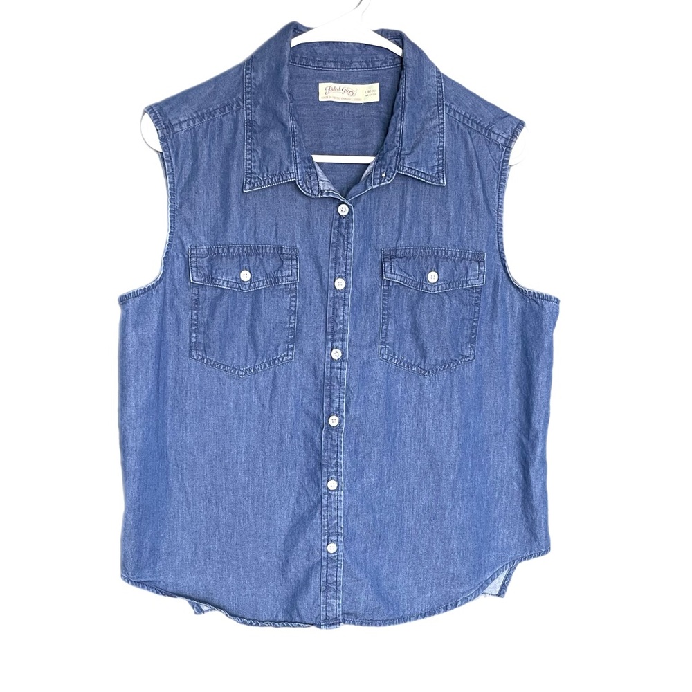 Faded Glory Button Up Chambray Vest Women’s Size Large